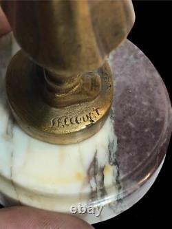 Frécourt Bronze Art Deco Statue of a Little Girl with a Teddy Bear on Marble