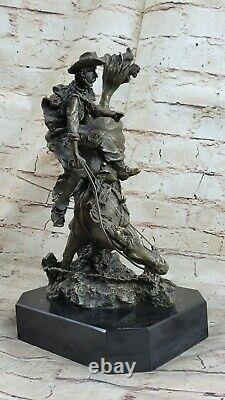 Frederic Remington Style Outlaw Signed Bronze Sculpture Statue Green Marble Base