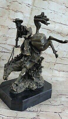 Frederic Remington Style Outlaw Signed Bronze Sculpture Statue Green Marble Base
