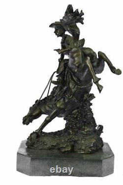 Frederic Remington Style Outlaw Signed Bronze Sculpture Statue with Green Marble Base