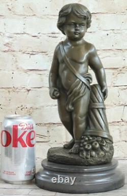 French Bronze Sculpture Boy Auguste Moreau Signed on Marble Base 14 Decor