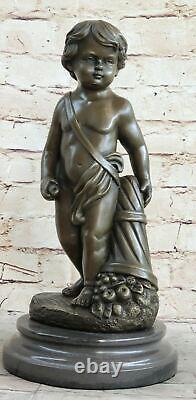 French Bronze Sculpture Boy Auguste Moreau Signed on Marble Base 14 Decor