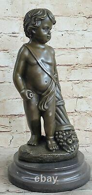French Bronze Sculpture Boy Auguste Moreau Signed on Marble Base 14 Decor