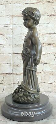 French Bronze Sculpture Boy Auguste Moreau Signed on Marble Base 14 Decor
