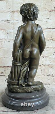 French Bronze Sculpture Boy Auguste Moreau Signed on Marble Base 14 Decor