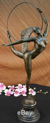 French Signed Morante Loop Dancer Bronze Sculpture Art Deco Marble Base