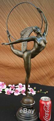 French Signed Morante Loop Dancer Bronze Sculpture Art Deco Marble Base