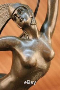 French Signed Morante Loop Dancer Bronze Sculpture Art Deco Marble Base
