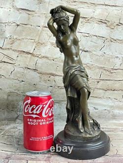 French Signed The Maiden Fair Bronze Sculpture Art Deco Marble Base Statue
