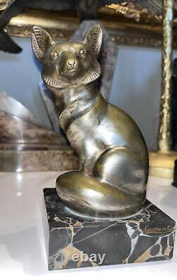 G H LAURENT (20th century) Fennec or Bronze Fox on Marble Base Signed