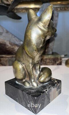 G H LAURENT (20th century) Fennec or Bronze Fox on Marble Base Signed