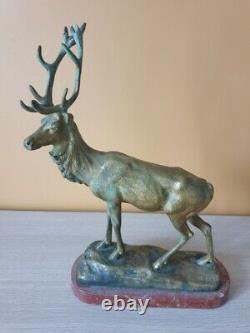 Georges Gardet Patinated Bronze Sculpture Deer Signed Marble Base Proof