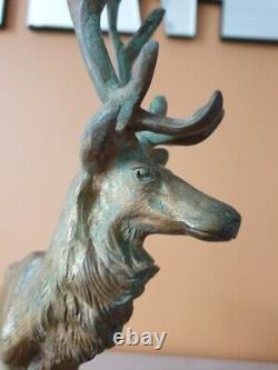 Georges Gardet Sculpture In Patinated Bronze Cerf Signed Marble Base Proof