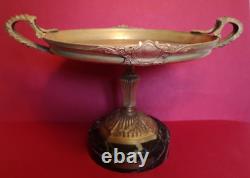 Gilt bronze bowl on marble base, signed Charles, 19th century, diameter 32 cm