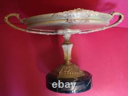Gilt bronze bowl on marble base, signed Charles, 19th century, diameter 32 cm