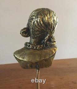 Girl's Bust. Golden Bronze/marble Socle. Monogrammed Pm. 10x7x5. Height 25