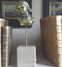 Girl's Bust. Golden Bronze/marble Socle. Monogrammed Pm. 10x7x5. Height 25