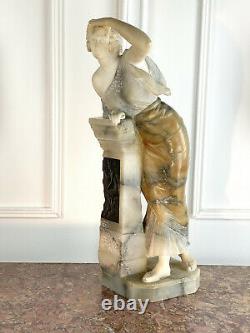 Giuseppe Gambogi (1862 / 1938) Statue In Marble And Bronze Epoque Art Deco 60cm