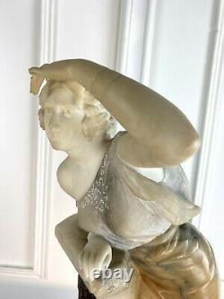 Giuseppe Gambogi (1862 / 1938) Statue In Marble And Bronze Epoque Art Deco 60cm
