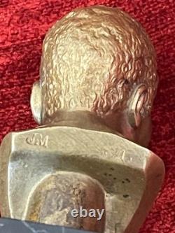 Golden bronze bust sculpture portrait of an African man signed and numbered on marble base