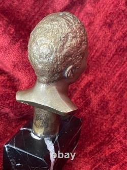 Golden bronze bust sculpture portrait of an African man signed and numbered on marble base
