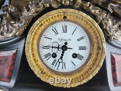 Grand 19c French Bronze Marble Clock Tiffany & Co Signed Porteur Belleuse