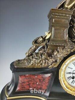 Grand 19c French Bronze Marble Clock Tiffany & Co Signed Porteur Belleuse