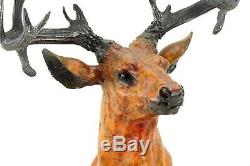 Grand Cerf Bust Bronze Figure On Marble Signed Happiness