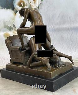 Grand Fountain Sexy Chair Pose Bronze Sculpture Marble Figurine Signed Artwork Sale