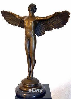 Grand Hand Made Bronze Statue Of Ikarus Signed Weinmann On Marble Base