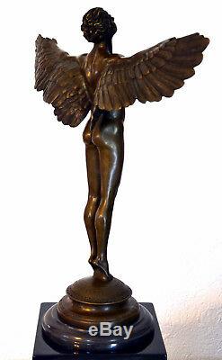 Grand Hand Made Bronze Statue Of Ikarus Signed Weinmann On Marble Base