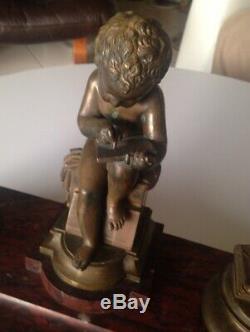 Grand Inkwell Bronze And Marble Putti Mouse Lemire Signed Susse Fréres