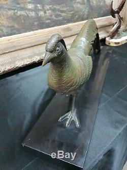 Grand Pheasant Bronze On Black Marble Art Deco Not Signed H 32cm L 87cm 17cm P