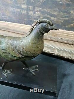Grand Pheasant Bronze On Black Marble Art Deco Not Signed H 32cm L 87cm 17cm P