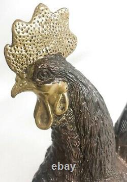Grand Signed Mougiez Ferme Grange Coq Bird Bronze Marble Base Sculpture Figure