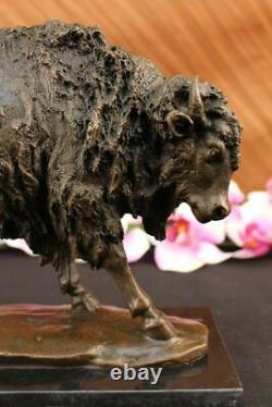Great American Bronze Sculpture Figurine Buffalo On Marble Base Signed Milo