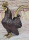 Great Signed Moigniez Farm Barn Rooster Bird Bronze Marble Sculpture Statue