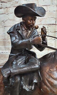 Great Signed Vintage Frederic Remington Bronze Marble Statue Breath Opener