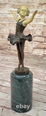 Green Marble and Bronze Ballerina Figurine Statue Signed Young Girl
