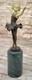 Green Marble And Bronze Ballerina Figurine Statue Signed Young Girl