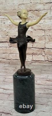 Green Marble and Bronze Ballerina Figurine Statue Signed Young Girl