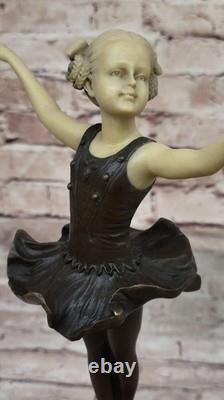 Green Marble and Bronze Ballerina Figurine Statue Signed Young Girl