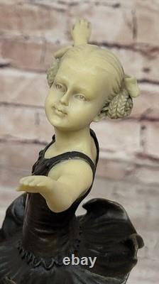 Green Marble and Bronze Ballerina Figurine Statue Signed Young Girl