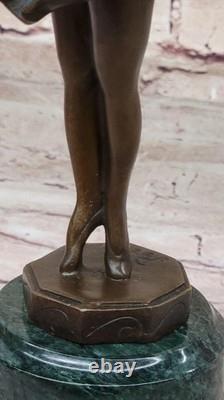 Green Marble and Bronze Ballerina Figurine Statue Signed Young Girl