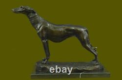Greyhound Dog Bronze Sculpture Marble Base Signed Cast Iron Sculpture Figurine Nr