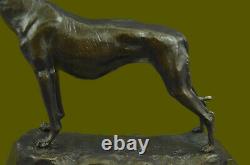 Greyhound Dog Bronze Sculpture Marble Base Signed Cast Iron Sculpture Figurine Nr