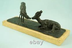 Guido Cacciapuoti rare sculpture bronze pair of marble bases chamois Italy