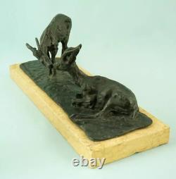 Guido Cacciapuoti rare sculpture bronze pair of marble bases chamois Italy
