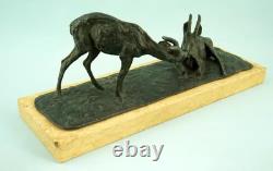 Guido Cacciapuoti rare sculpture bronze pair of marble bases chamois Italy