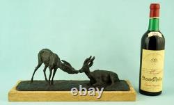 Guido Cacciapuoti rare sculpture bronze pair of marble bases chamois Italy